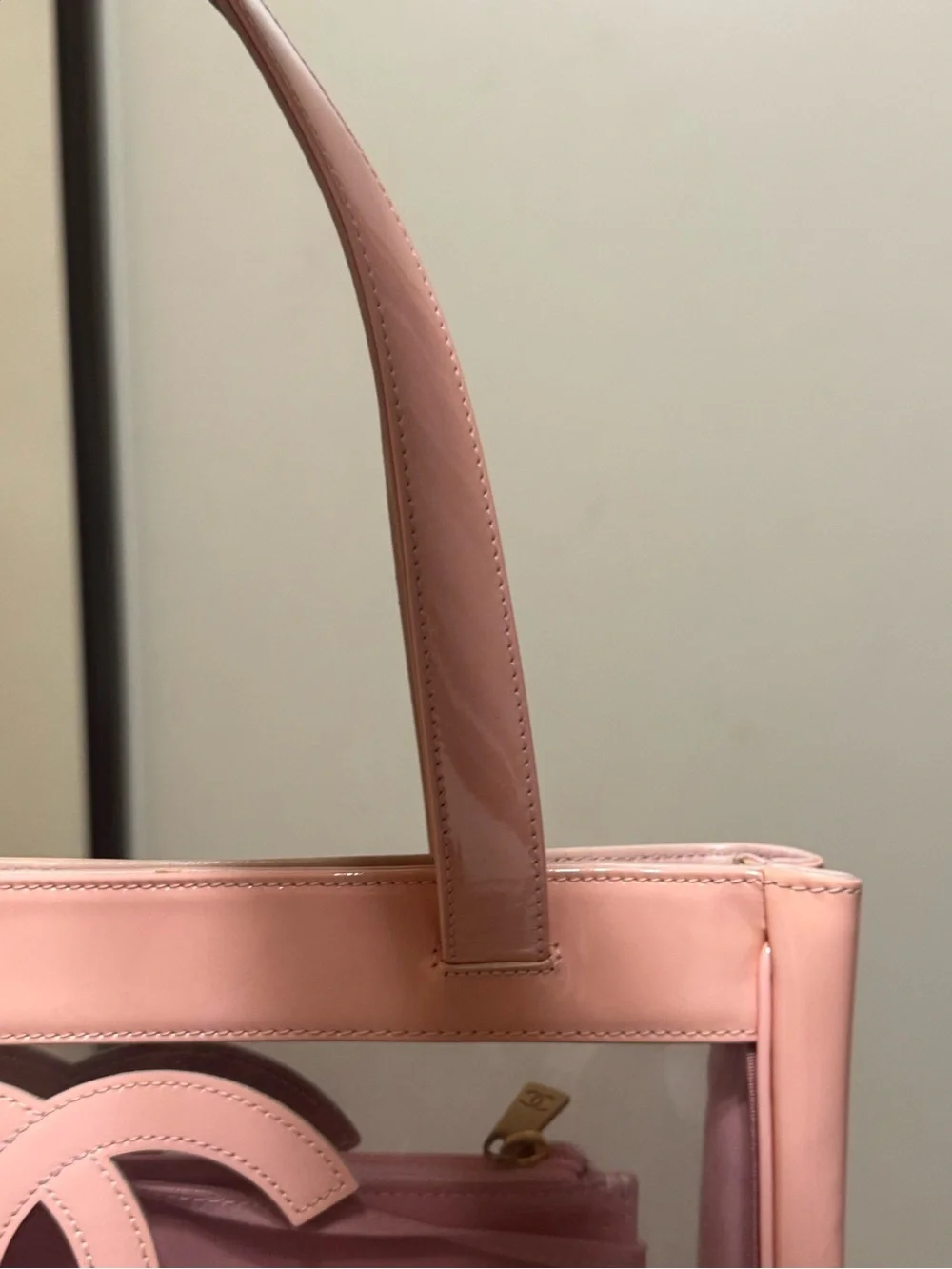 CHANEL Pink Clear Vinyl Triple CC Tote with Matching Pouch